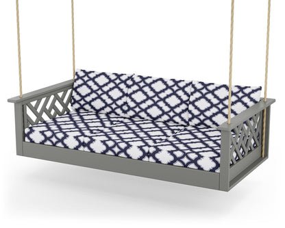 POLYWOOD® Chippendale Daybed Swing in Slate Grey / Trellis Navy
