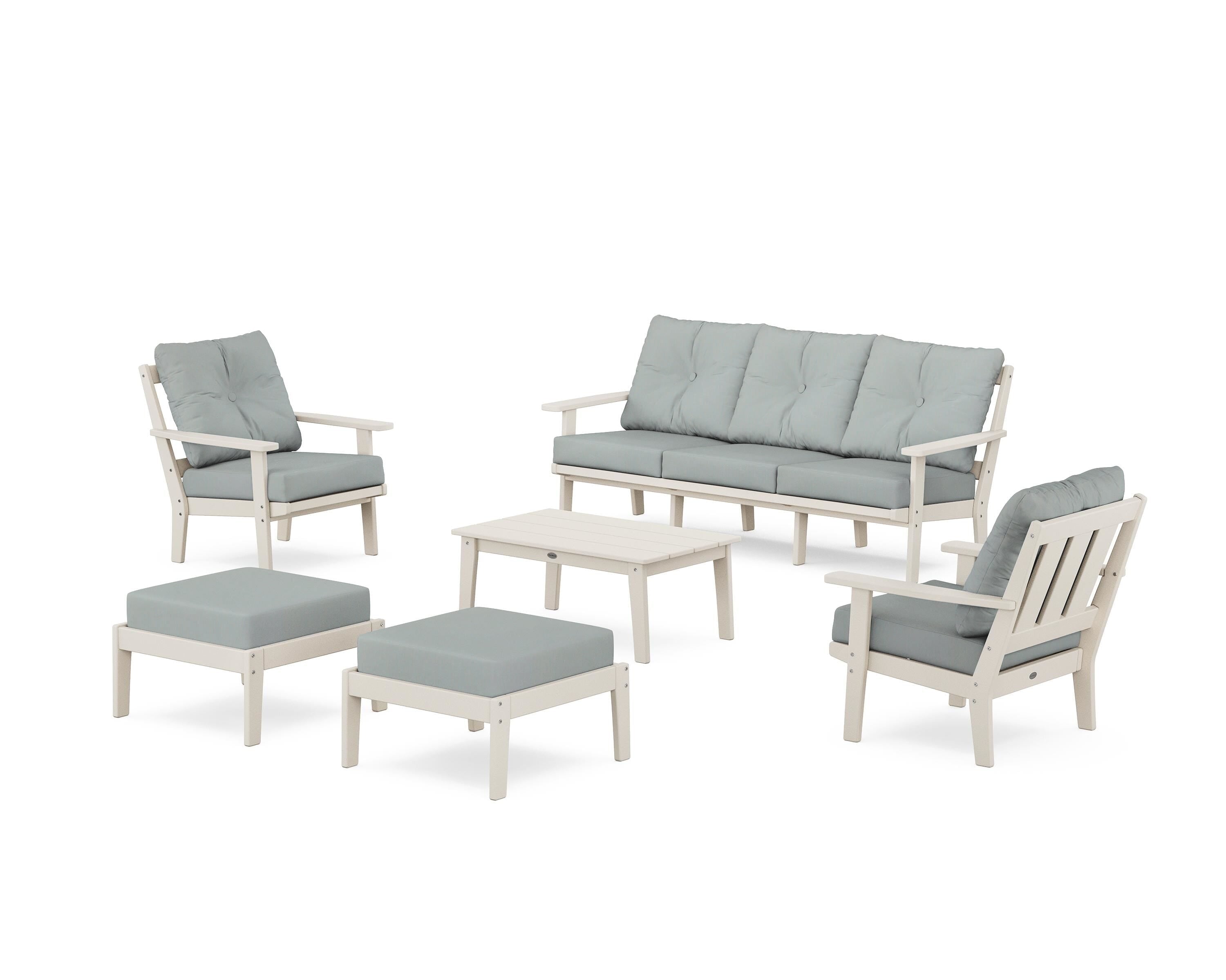 POLYWOOD® Oxford 6-Piece Lounge Sofa Set in Sand / Spa