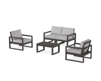 POLYWOOD® EDGE Sectional 4-Piece Deep Seating Set with Loveseat in Vintage Coffee / Granite
