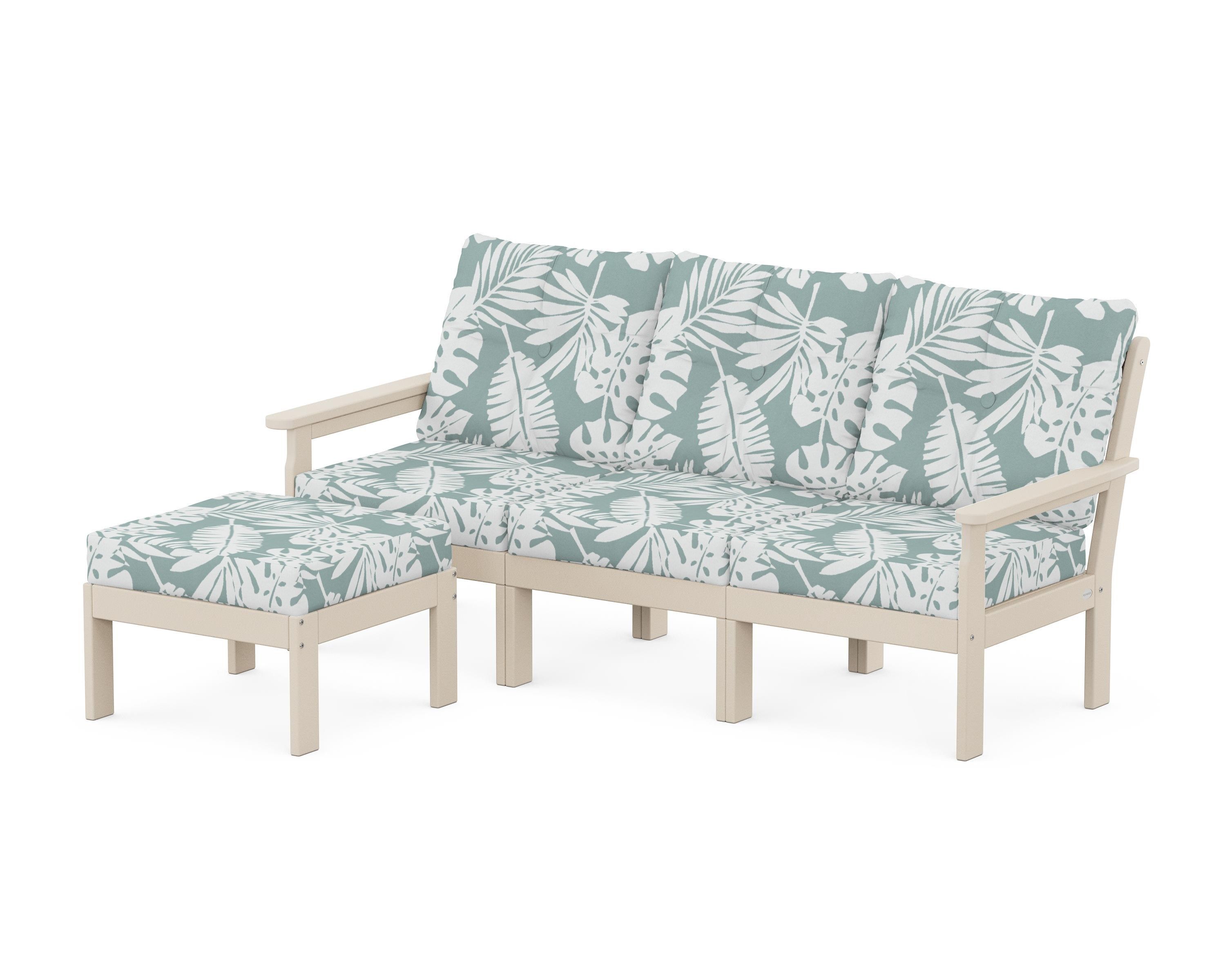 POLYWOOD® Vineyard 4-Piece Sectional with Ottoman in Sand / Leaf Glacier Spa