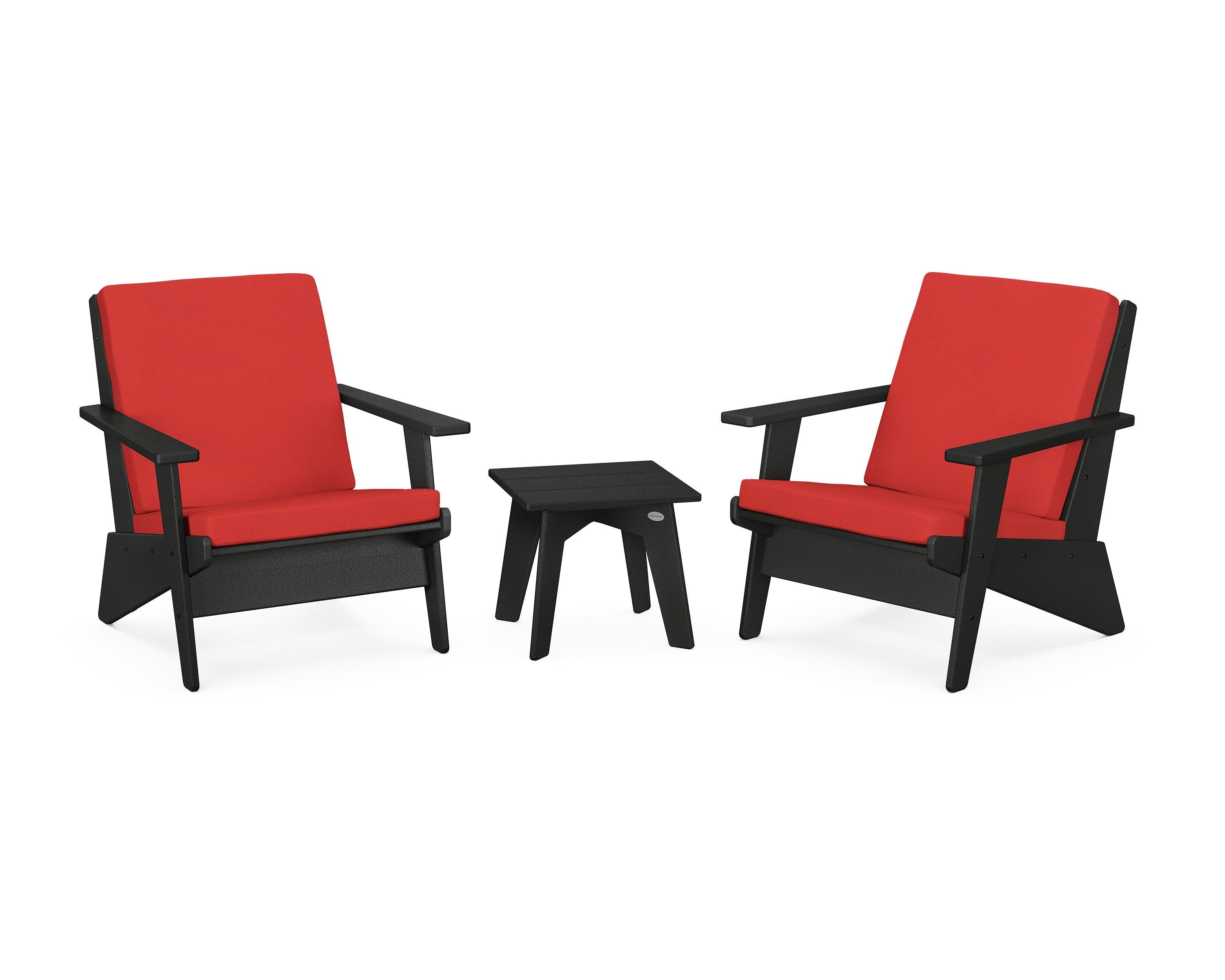 POLYWOOD® Riviera Modern Lounge 3-Piece Set in Black / Crimson Linen