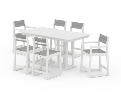 POLYWOOD® EDGE Sling 7-Piece Farmhouse Counter Set in White / Metallic Sling