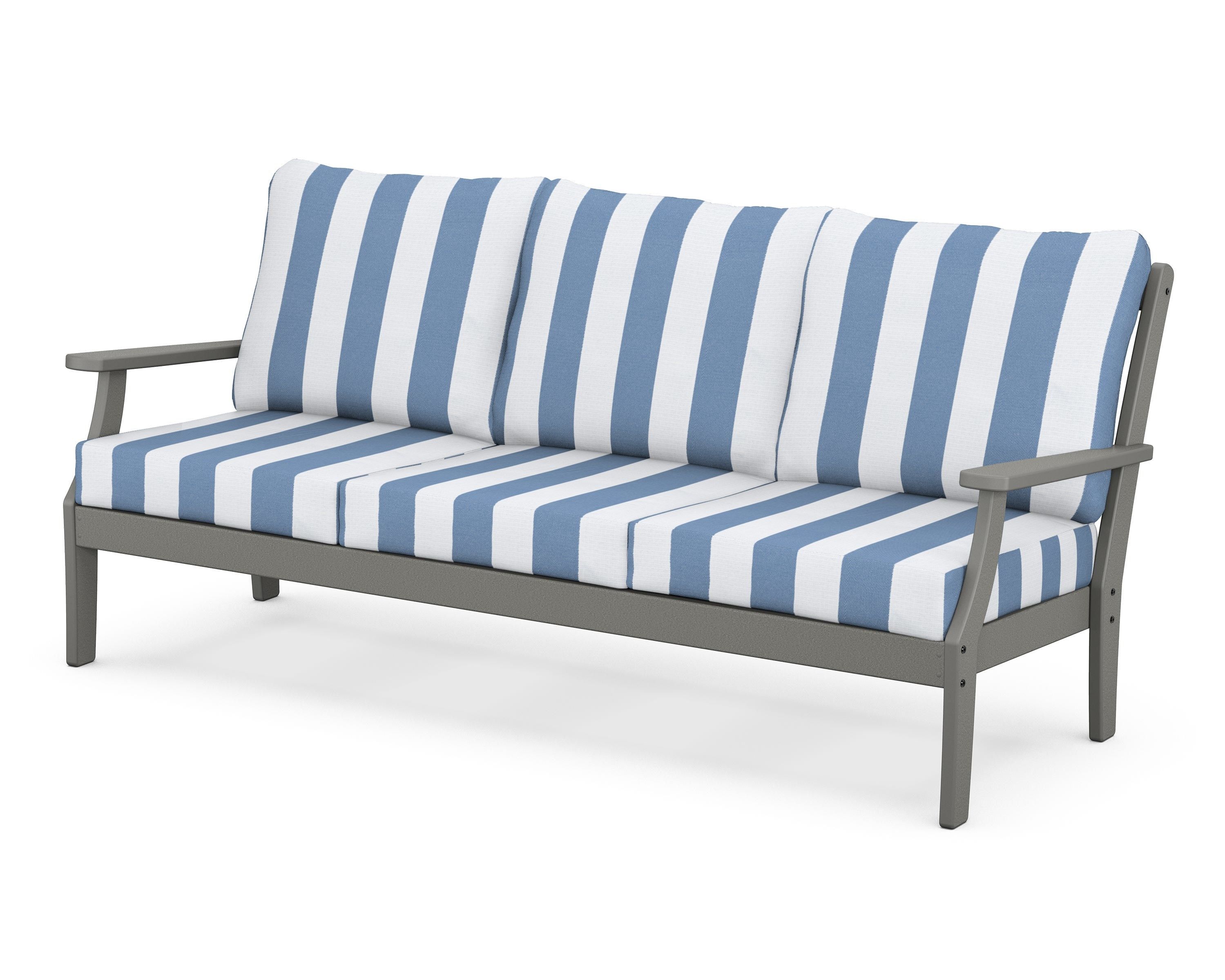 POLYWOOD® Braxton Deep Seating Sofa in Slate Grey / Cabana Stripe Sky Blue