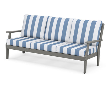 POLYWOOD® Braxton Deep Seating Sofa in Slate Grey / Cabana Stripe Sky Blue