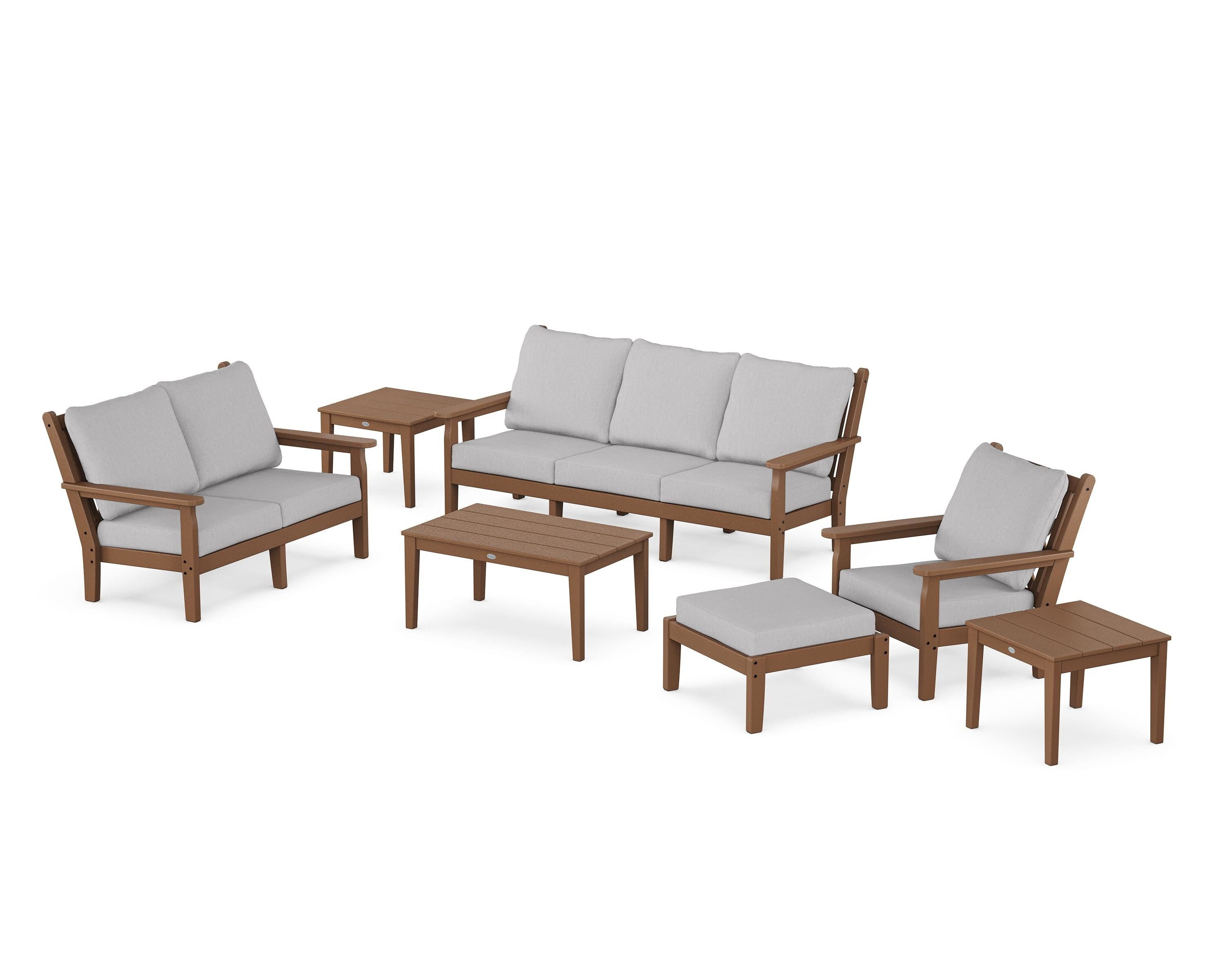 POLYWOOD® Chippendale 7-Piece Deep Seating Set in Teak / Granite