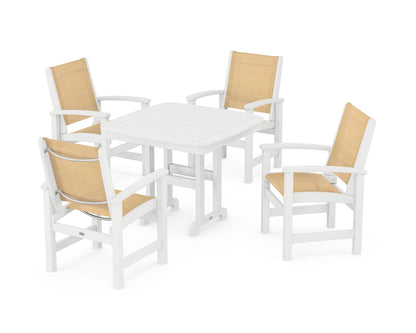POLYWOOD® Coastal 5-Piece Dining Set in White / Dupioni Apricot Sling