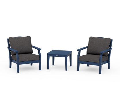 Draper James™ by  POLYWOOD® Savannah 3-Piece Deep Seating Set in Navy / Ash Charcoal