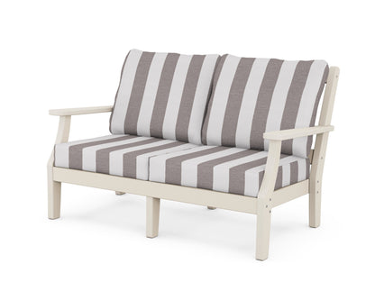 Martha Stewart by POLYWOOD® Chinoiserie Deep Seating Loveseat in Sand / Cabana Stripe Grey Mist