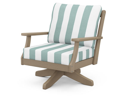 POLYWOOD® Braxton Deep Seating Swivel Chair in Vintage Sahara / Cabana Stripe Glacier Spa