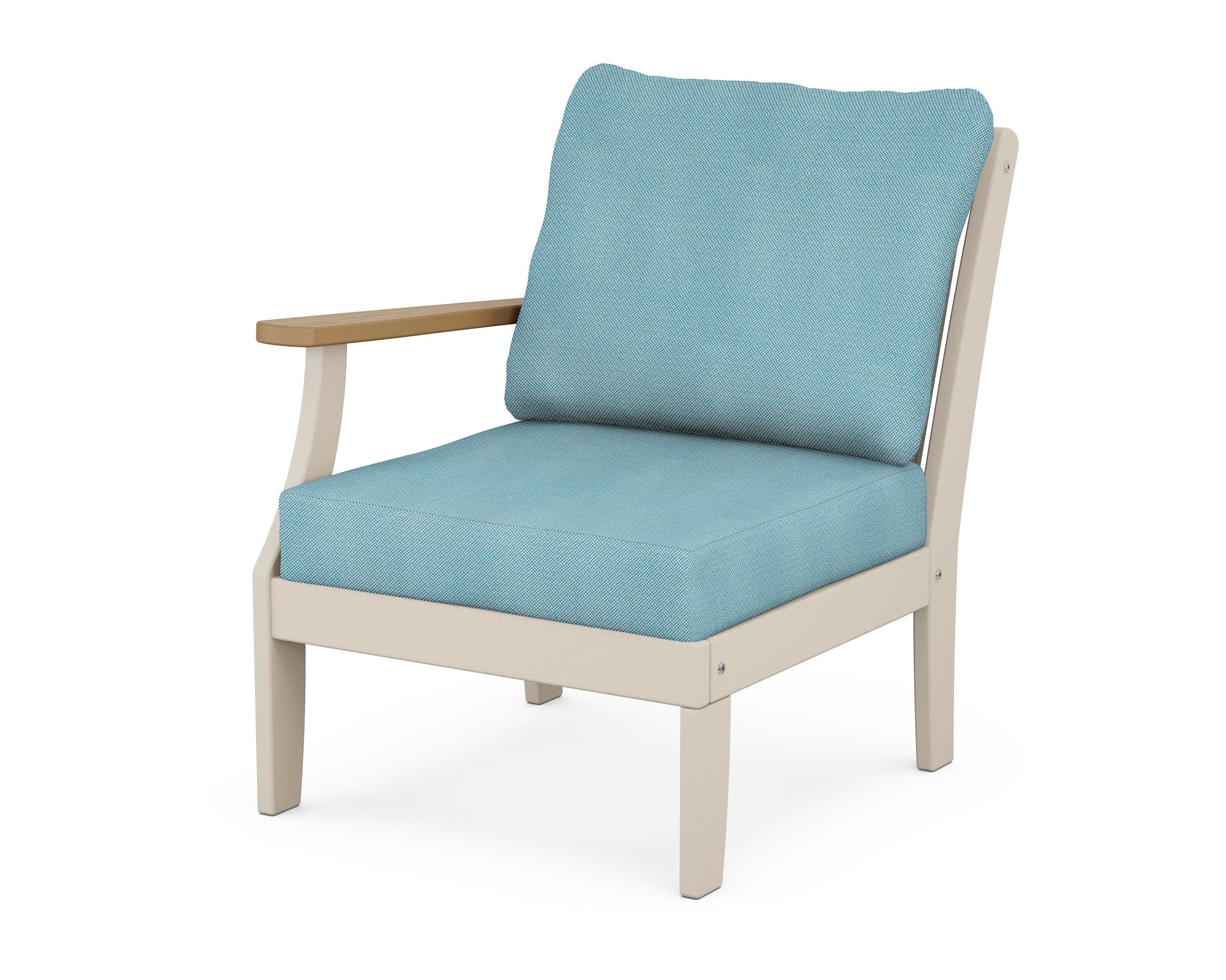 POLYWOOD® Braxton Modular Left Arm Chair in Sand / Natural / Lattice Sky Blue