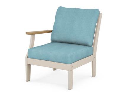 POLYWOOD® Braxton Modular Left Arm Chair in Sand / Natural / Lattice Sky Blue