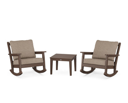 POLYWOOD® Chippendale 3-Piece Deep Seating Rocker Set in Mahogany / Spiced Burlap