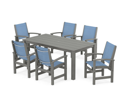 POLYWOOD® Coastal 7-Piece Parsons Dining Set in Slate Grey / Poolside Sling