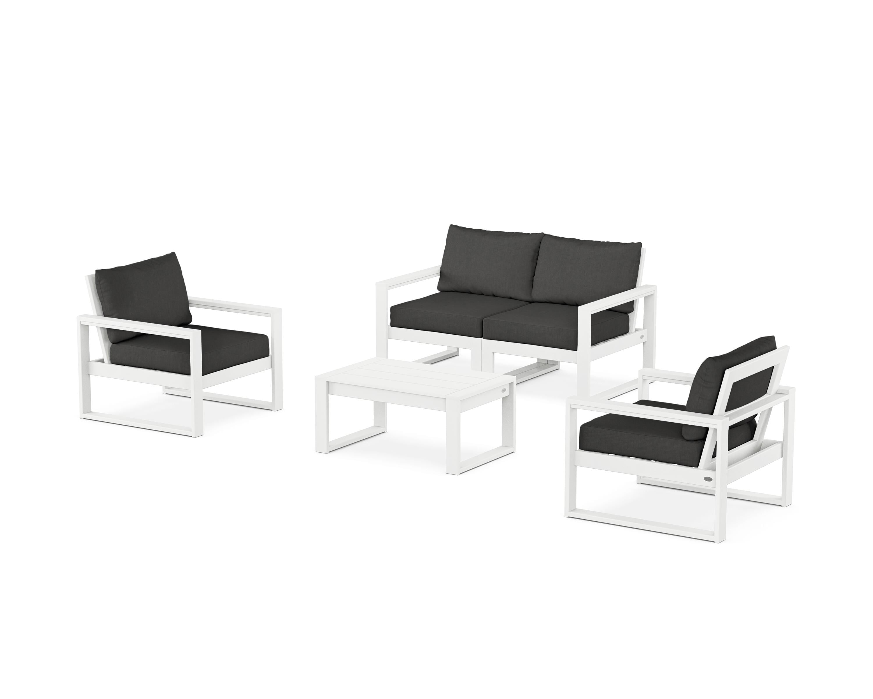 POLYWOOD® EDGE Sectional 4-Piece Deep Seating Set with Loveseat in White / Spectrum Carbon