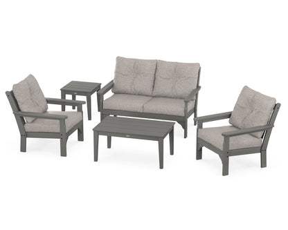 POLYWOOD® Vineyard 5-Piece Deep Seating Set in Slate Grey / Weathered Tweed