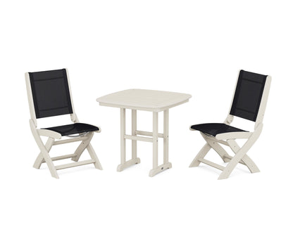 POLYWOOD® Coastal Folding Side Chair 3-Piece Dining Set in Sand / Black Sling