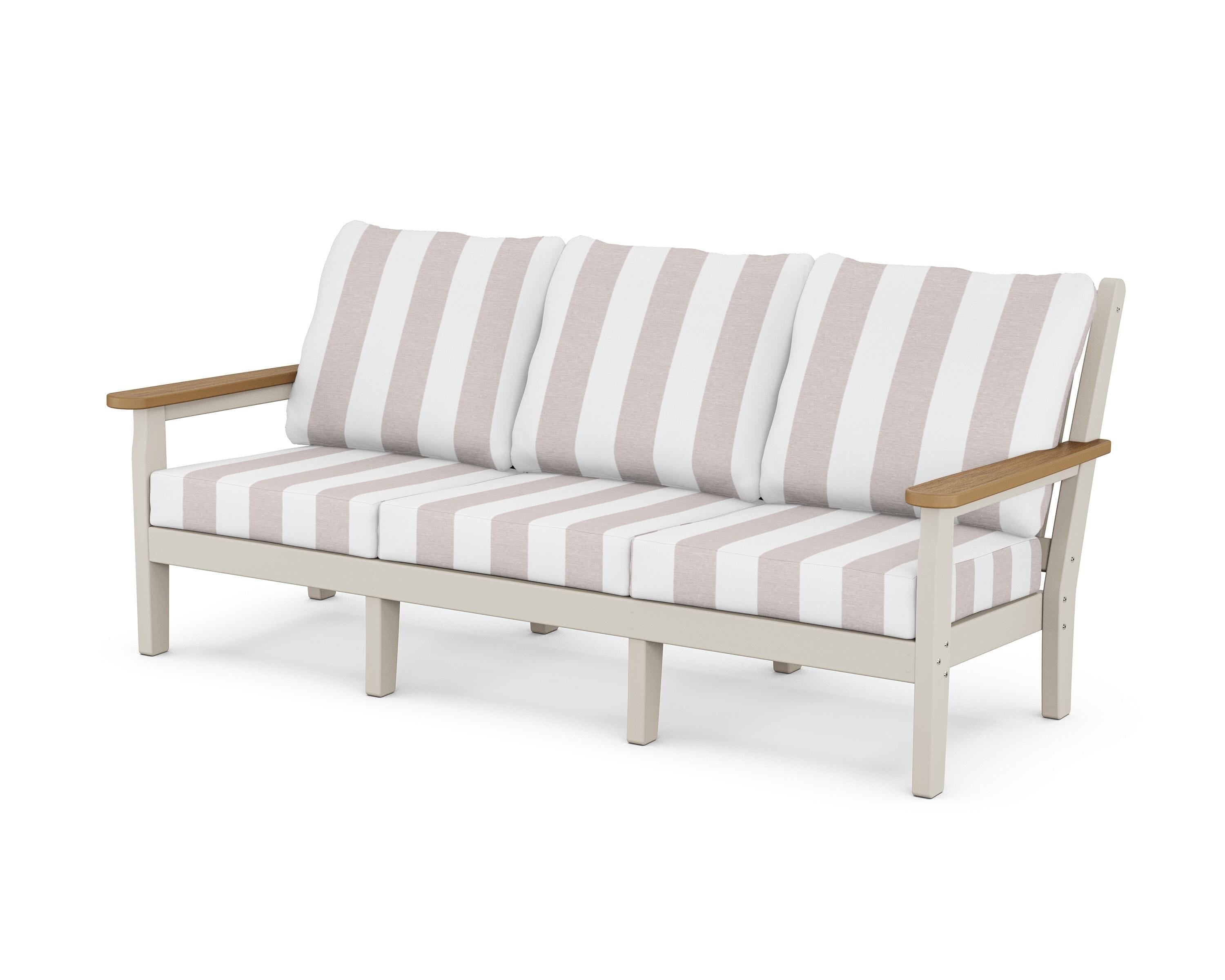 POLYWOOD® Chippendale Deep Seating Sofa in Sand / Natural / Cabana Stripe Dune Burlap