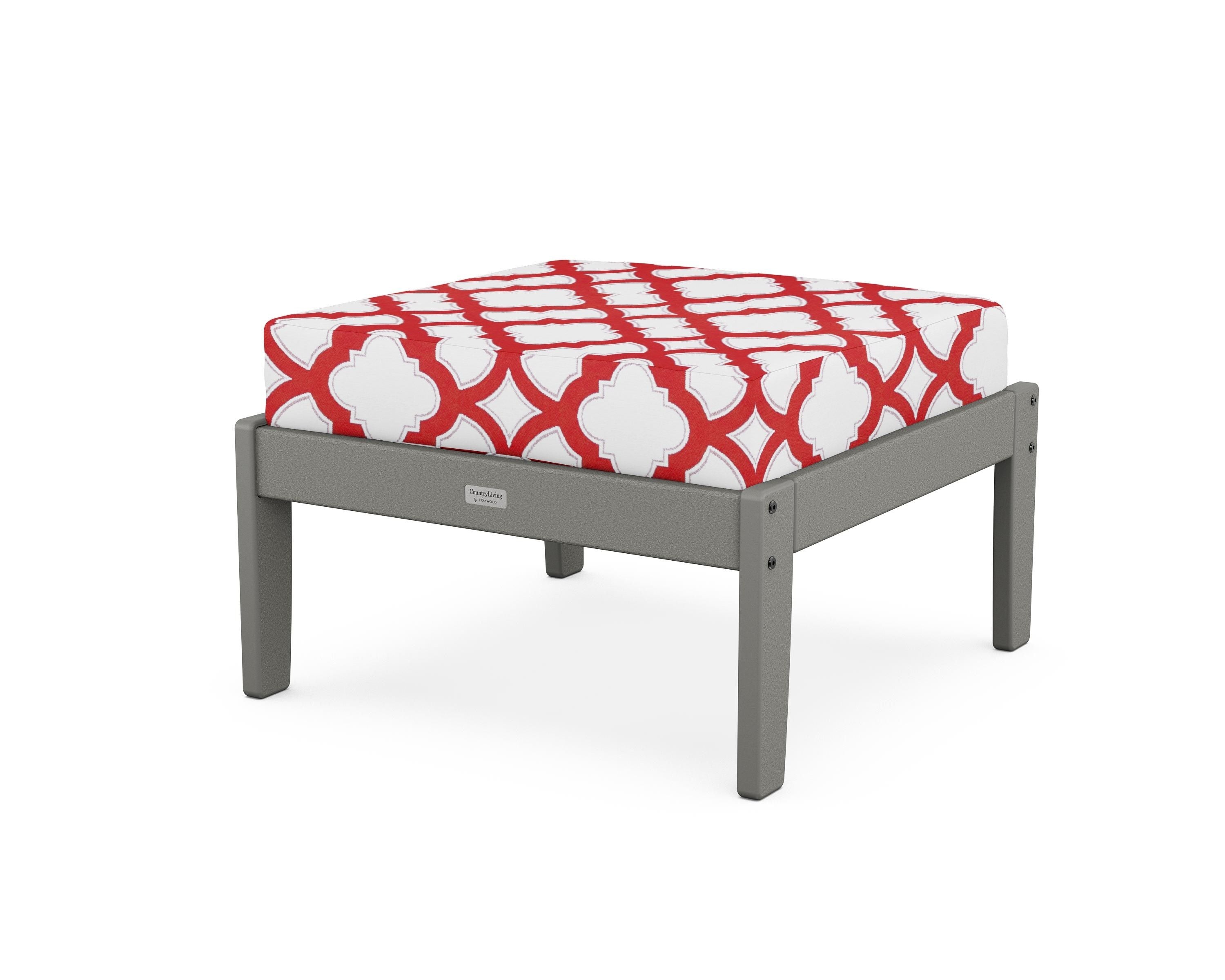 Country Living Cottage Deep Seating Ottoman in Slate Grey / Trellis Crimson