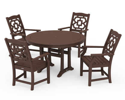 Martha Stewart by POLYWOOD® Chinoiserie 5-Piece Round Dining Set with Trestle Legs in Mahogany