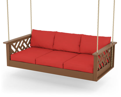 POLYWOOD® Chippendale Daybed Swing in Teak / Crimson Linen