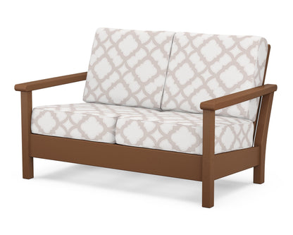 POLYWOOD® Harbour Deep Seating Loveseat in Teak / Trellis Dune Burlap