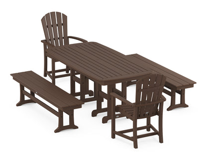 POLYWOOD® Palm Coast 5-Piece Dining Set with Benches in Mahogany