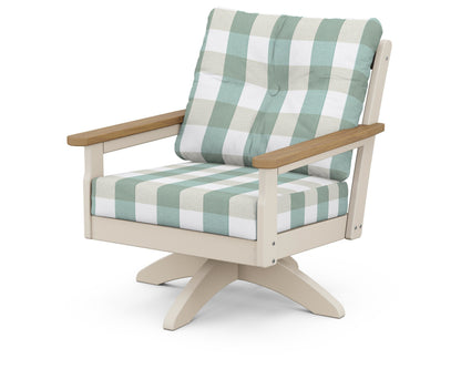 POLYWOOD® Vineyard Deep Seating Swivel Chair in Sand / Natural / Buffalo Plaid Glacier Spa