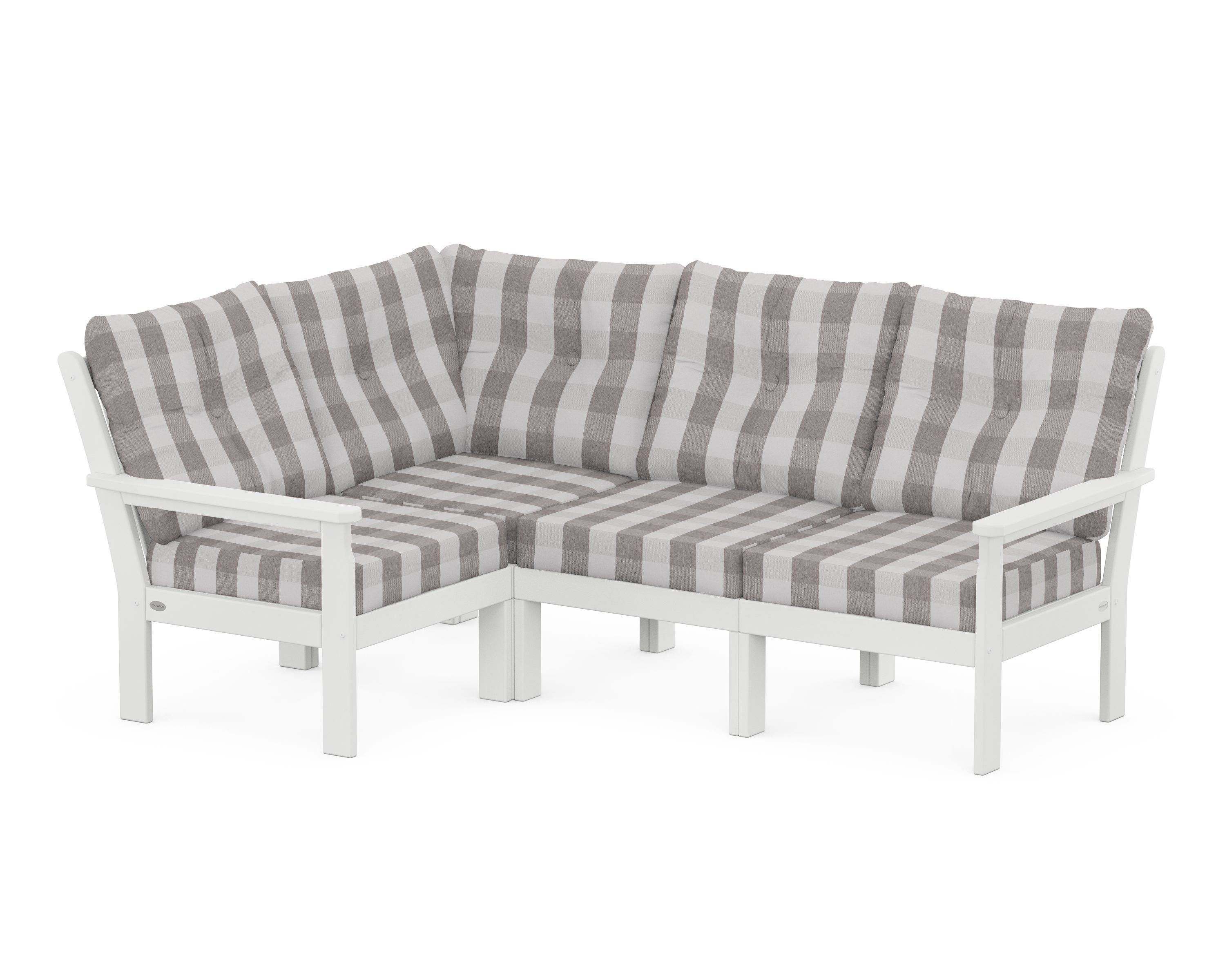 POLYWOOD® Vineyard 4-Piece Sectional in White / Buffalo Plaid Grey Mist