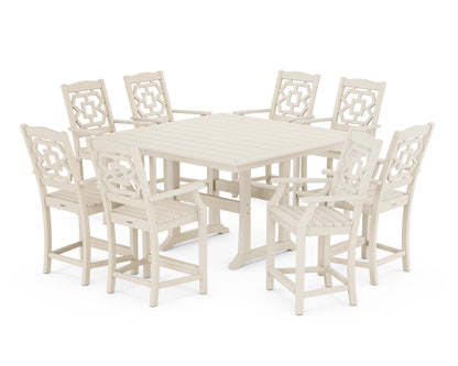 Martha Stewart by POLYWOOD® Chinoiserie 9-Piece Square Counter Set with Trestle Legs in Sand
