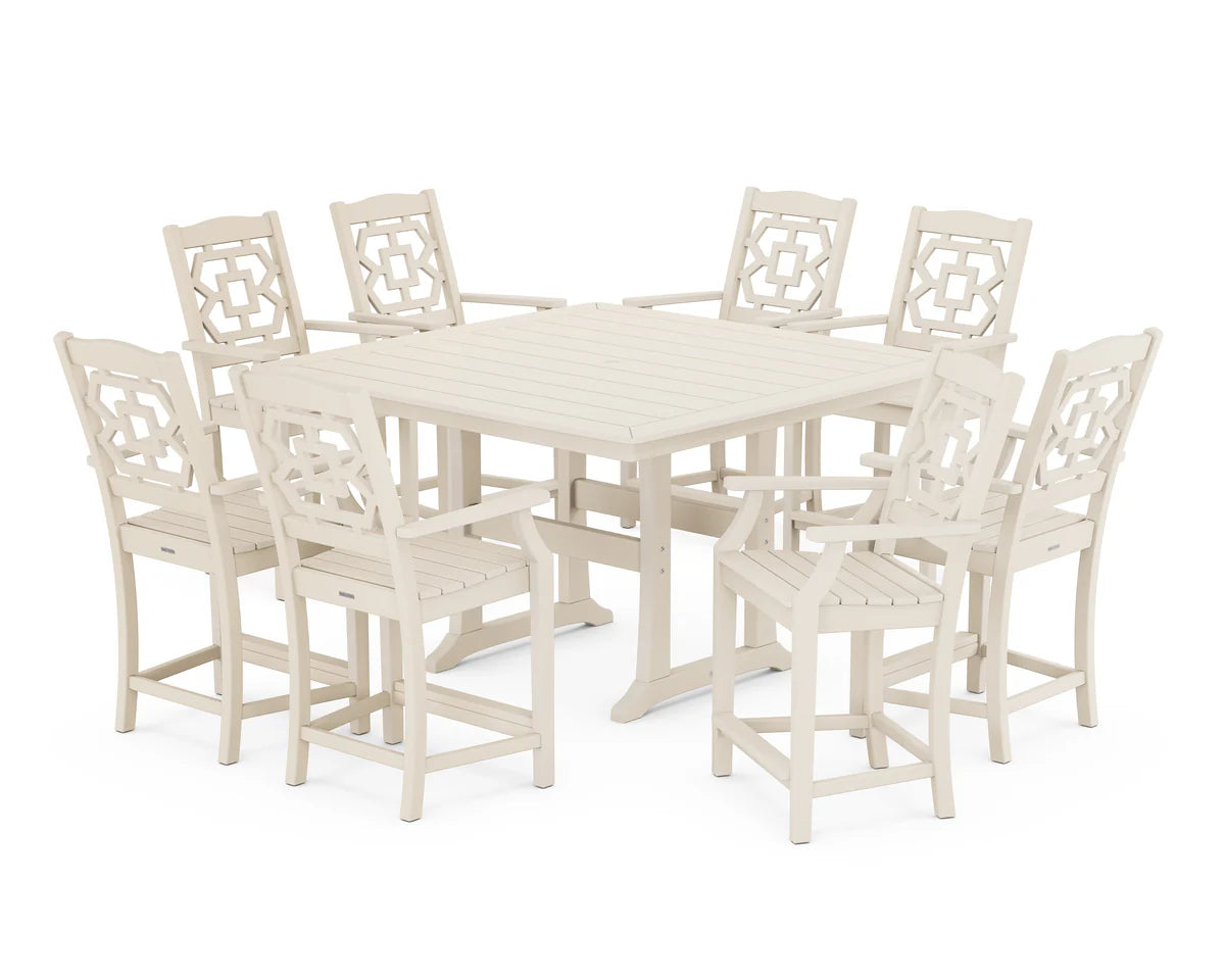 Chinoiserie 9-Piece Square Counter Set with Trestle Legs