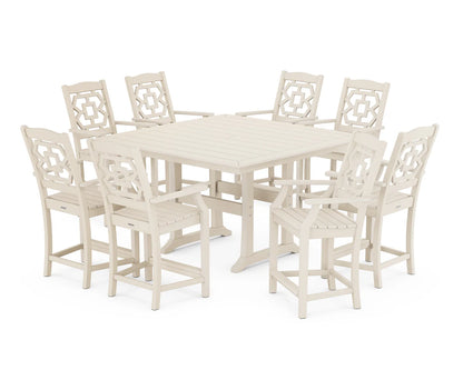 Chinoiserie 9-Piece Square Counter Set with Trestle Legs