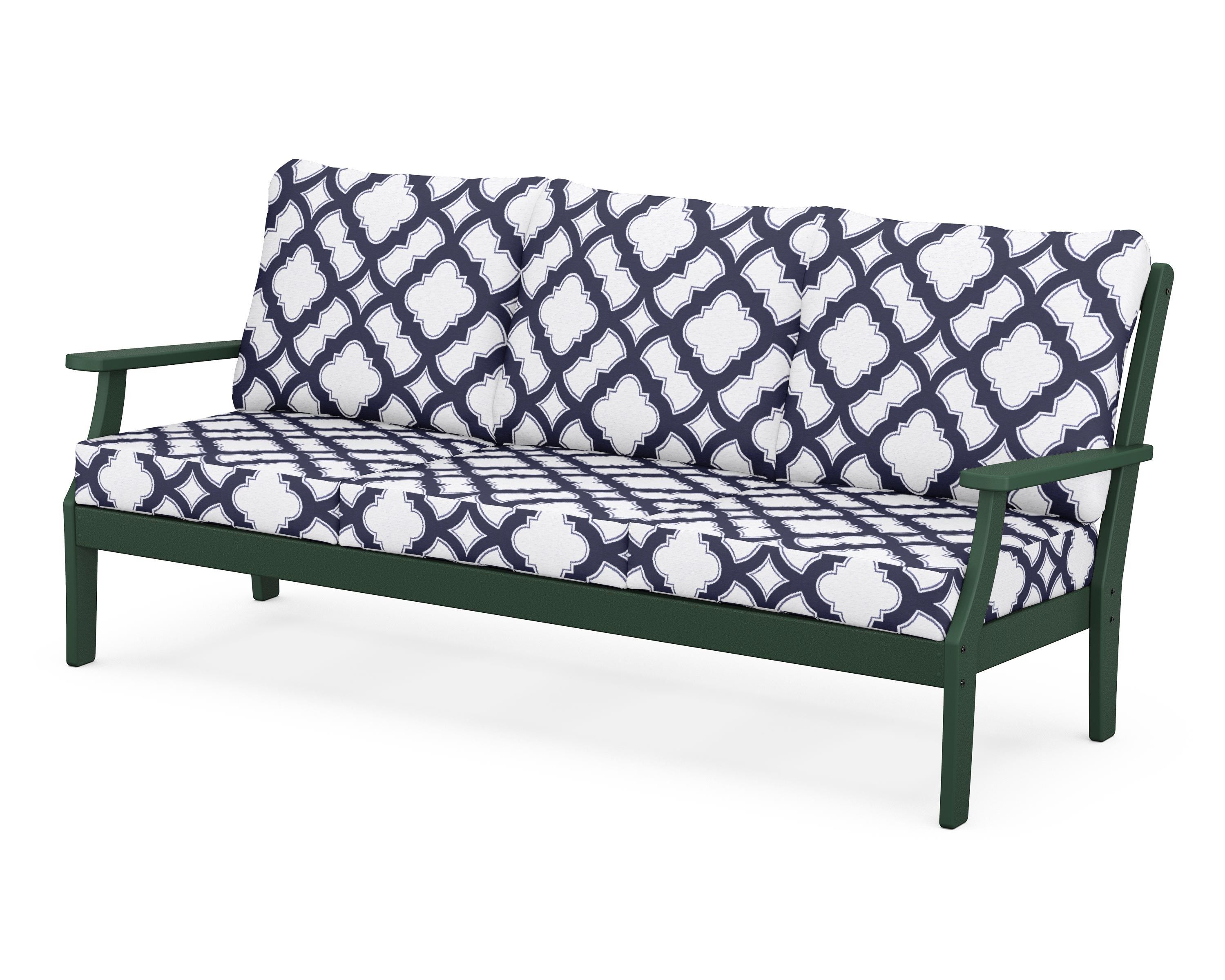 POLYWOOD® Braxton Deep Seating Sofa in Green / Trellis Navy