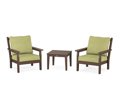 POLYWOOD® Chippendale 3-Piece Deep Seating Set in Mahogany / Chartreuse Boucle