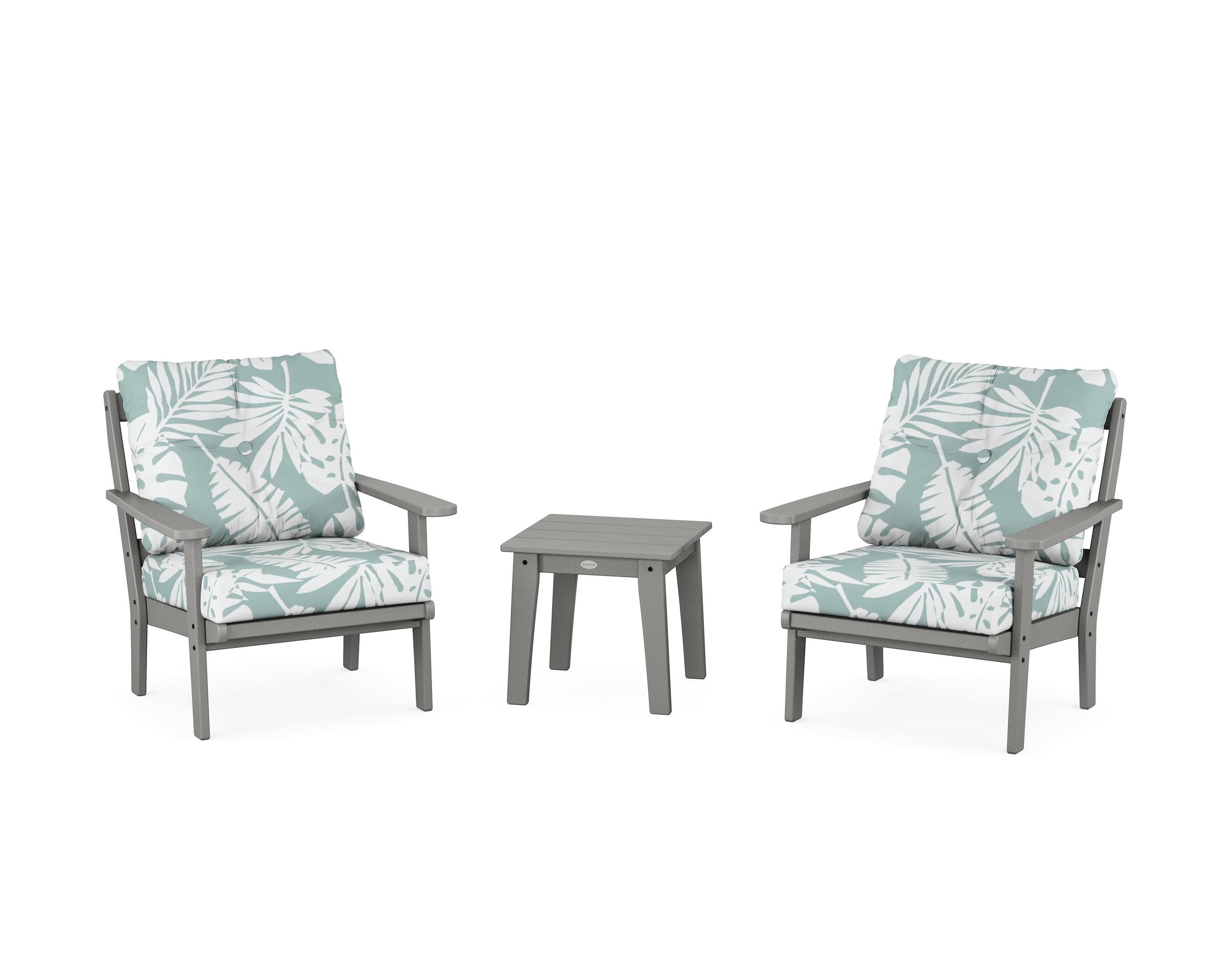 POLYWOOD® Mission 3-Piece Deep Seating Set in Slate Grey / Leaf Glacier Spa