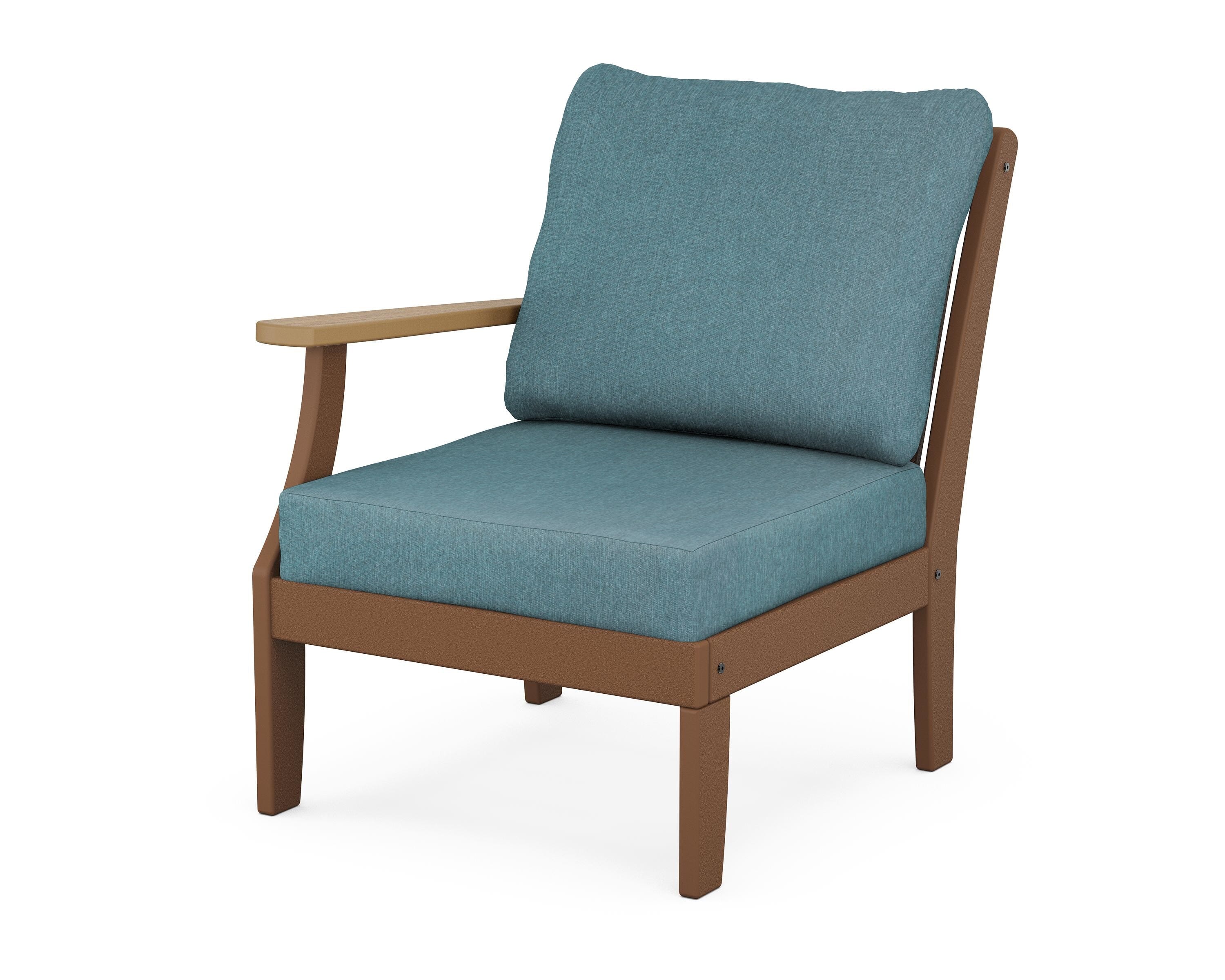 POLYWOOD® Braxton Modular Left Arm Chair in Teak / Natural / Ocean Teal