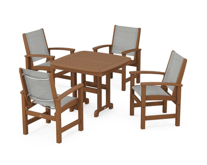 POLYWOOD® Coastal 5-Piece Dining Set in Teak / Metallic Sling
