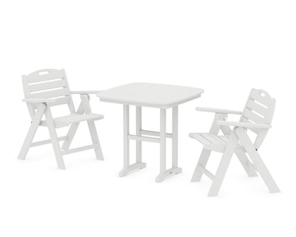 POLYWOOD® Nautical Folding Lowback Chair 3-Piece Dining Set in White