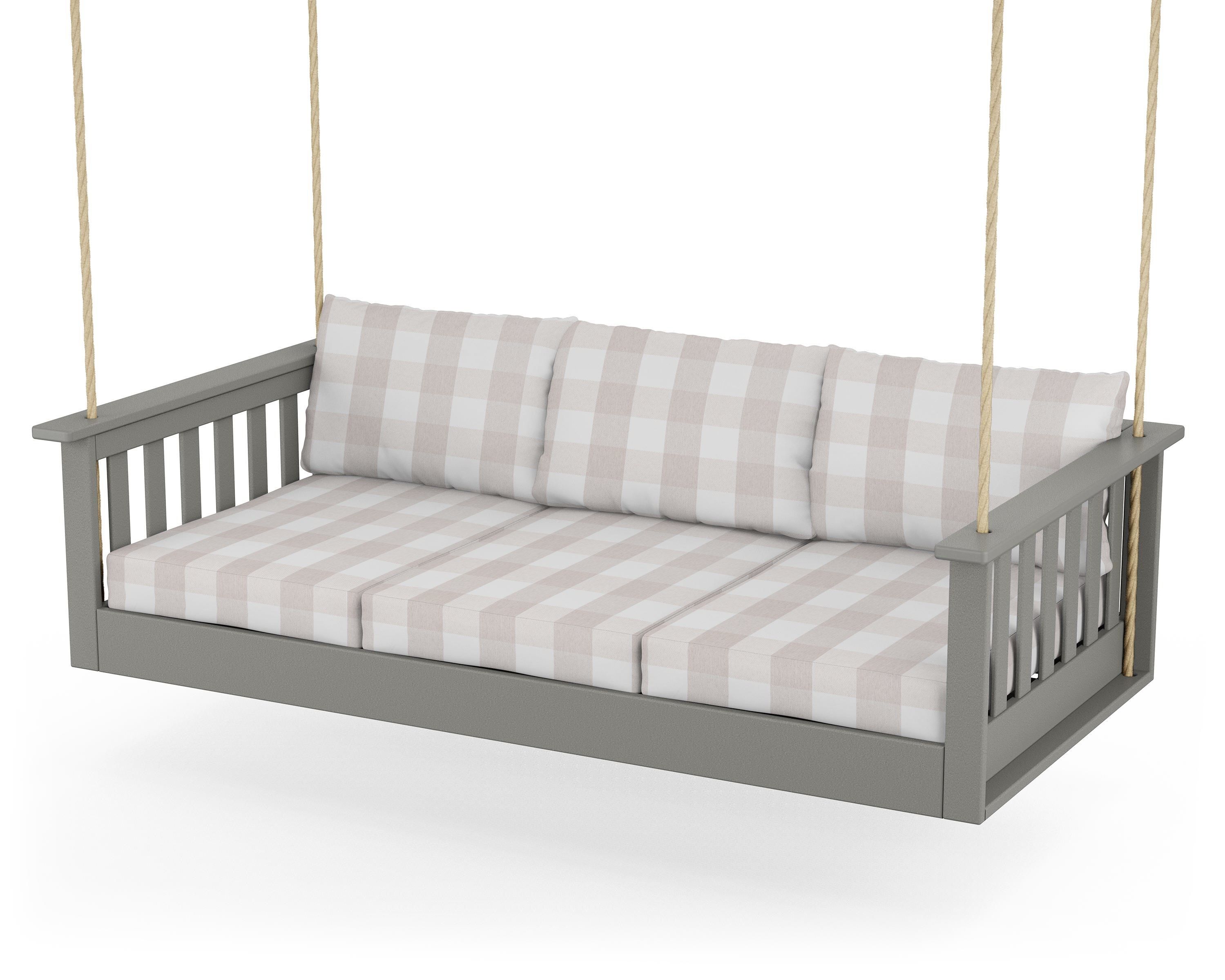 POLYWOOD® Vineyard Daybed Swing in Slate Grey / Buffalo Plaid Dune Burlap