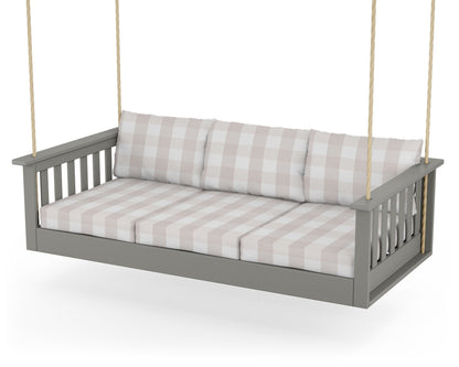POLYWOOD® Vineyard Daybed Swing in Slate Grey / Buffalo Plaid Dune Burlap
