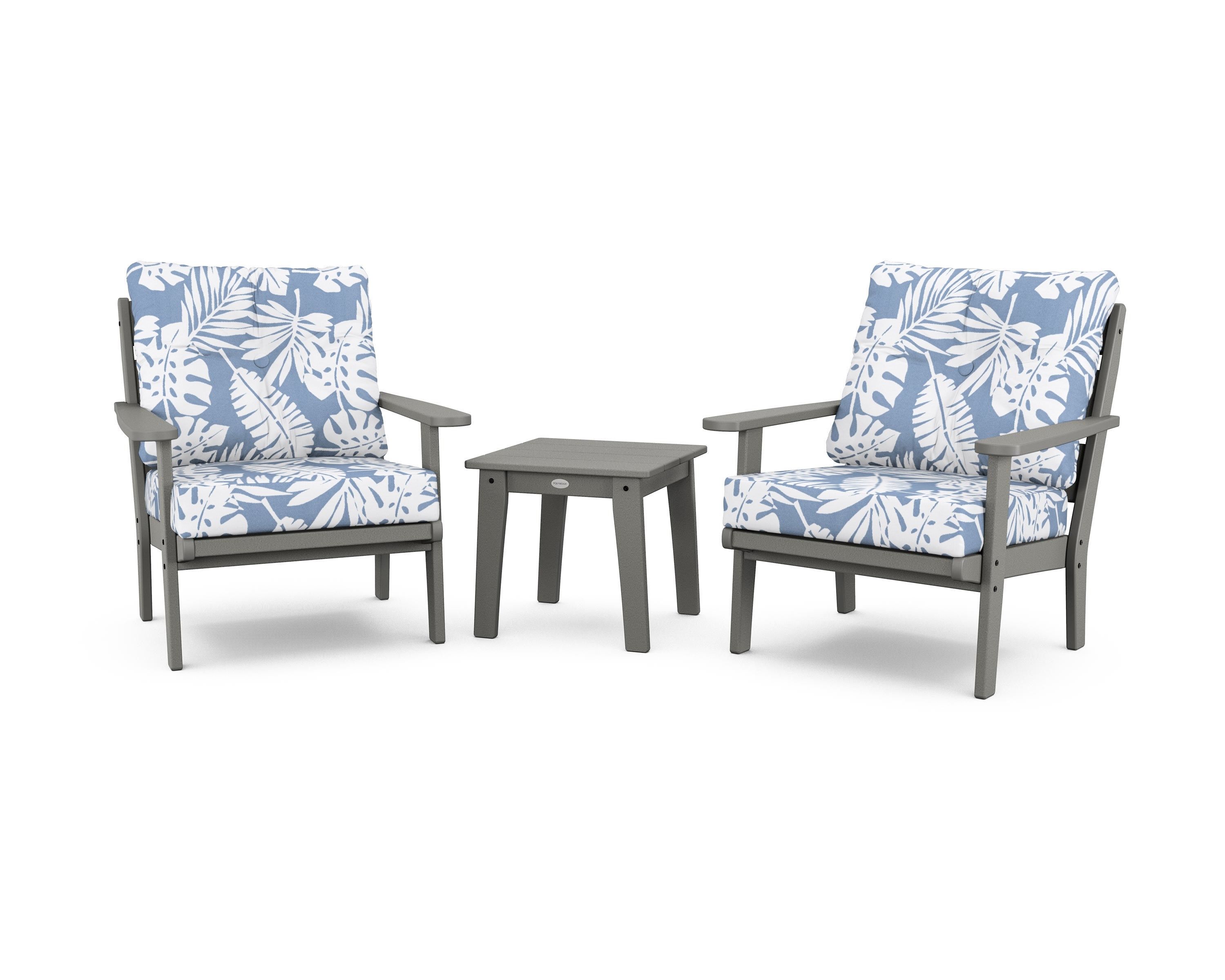 POLYWOOD® Lakeside 3-Piece Deep Seating Chair Set in Slate Grey / Leaf Sky Blue