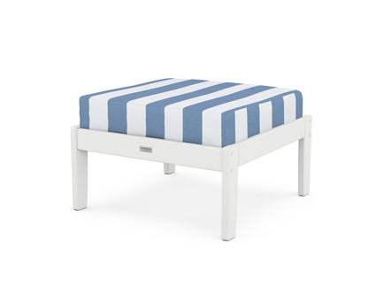 Country Living Cottage Deep Seating Ottoman in White / Cabana Stripe Sky Blue