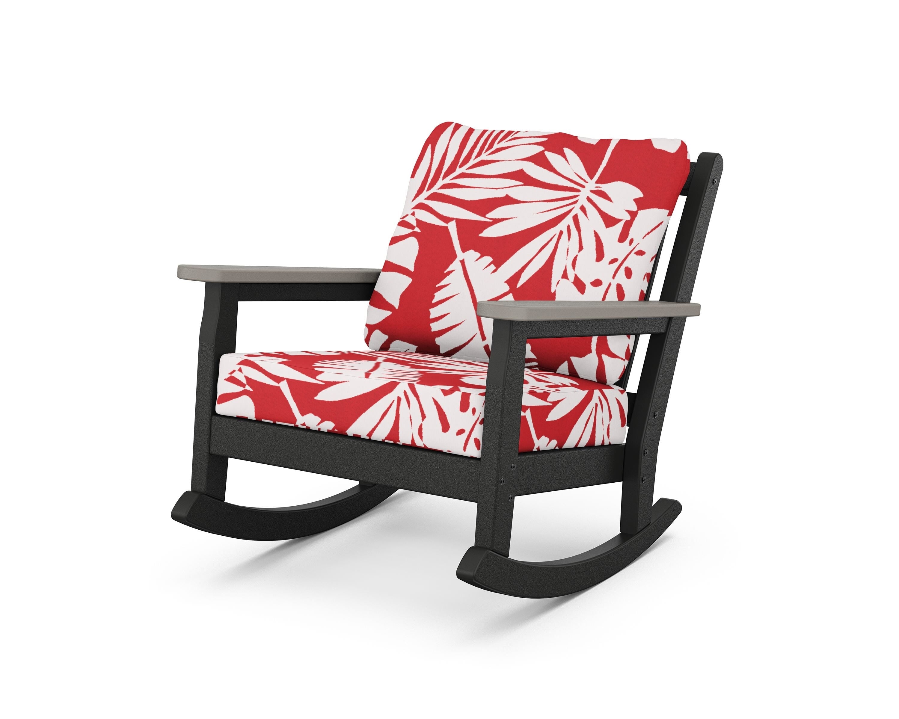 POLYWOOD® Chippendale Deep Seating Rocking Chair in Black / Driftwood / Leaf Crimson