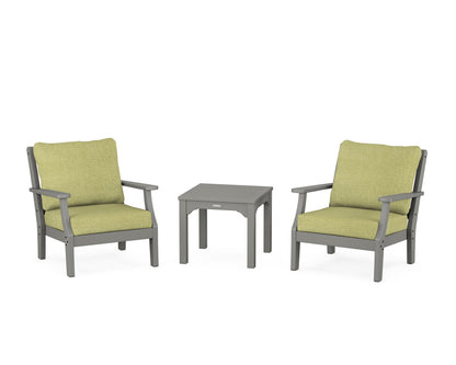Martha Stewart by POLYWOOD® Chinoiserie 3-Piece Deep Seating Set in Slate Grey / Chartreuse Boucle