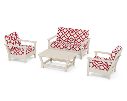 POLYWOOD® Harbour 4-Piece Deep Seating Set in Sand / Trellis Crimson