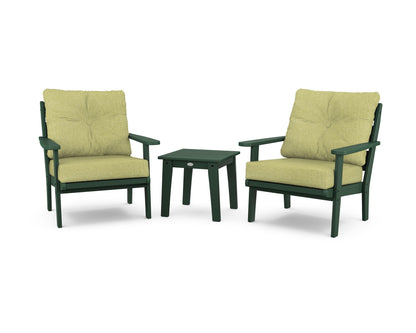 POLYWOOD® Lakeside 3-Piece Deep Seating Chair Set in Green / Chartreuse Boucle