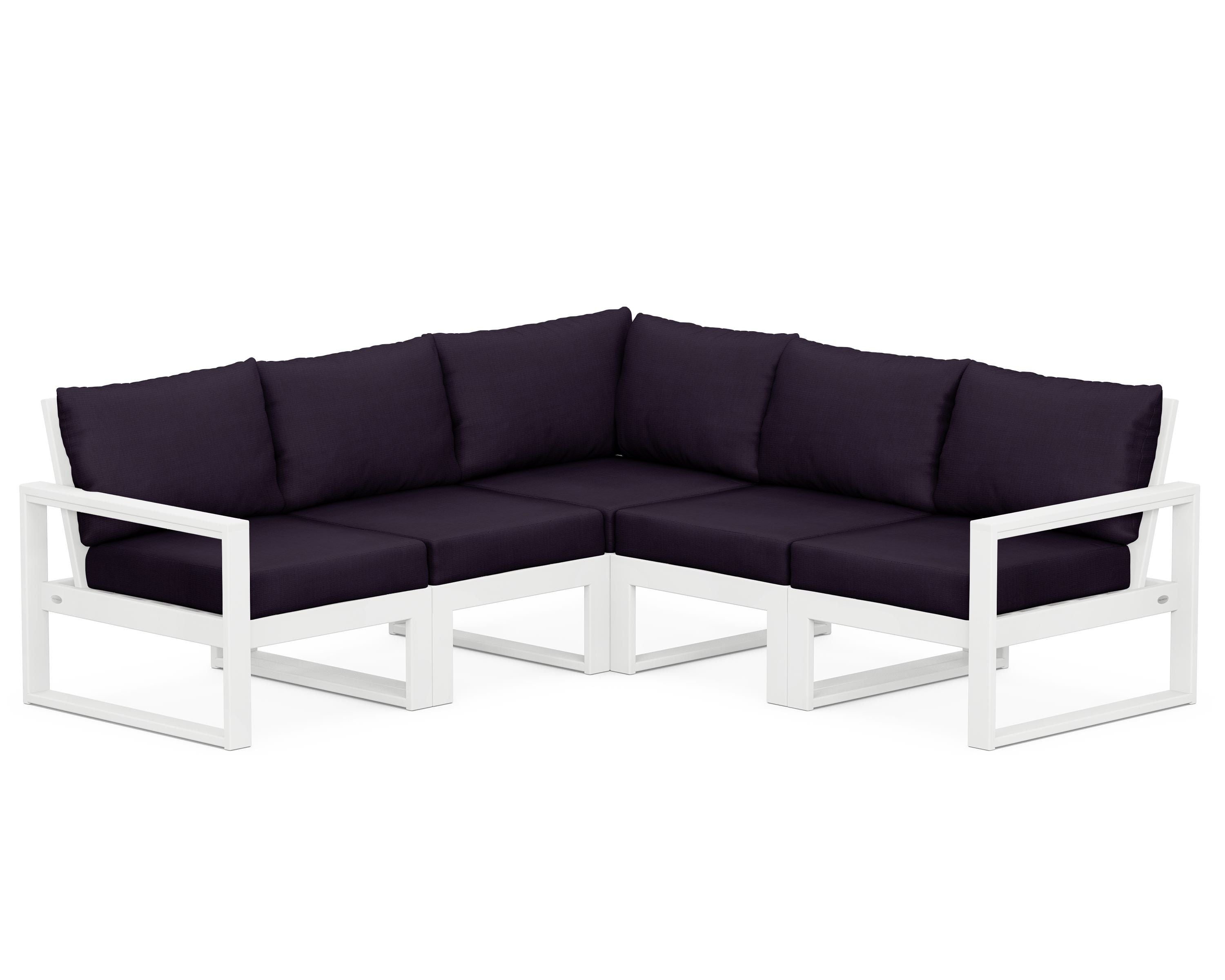 POLYWOOD® EDGE 5-Piece Modular Deep Seating Set in White / Navy Linen