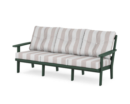 POLYWOOD® Oxford Deep Seating Sofa in Green / Cabana Stripe Dune Burlap