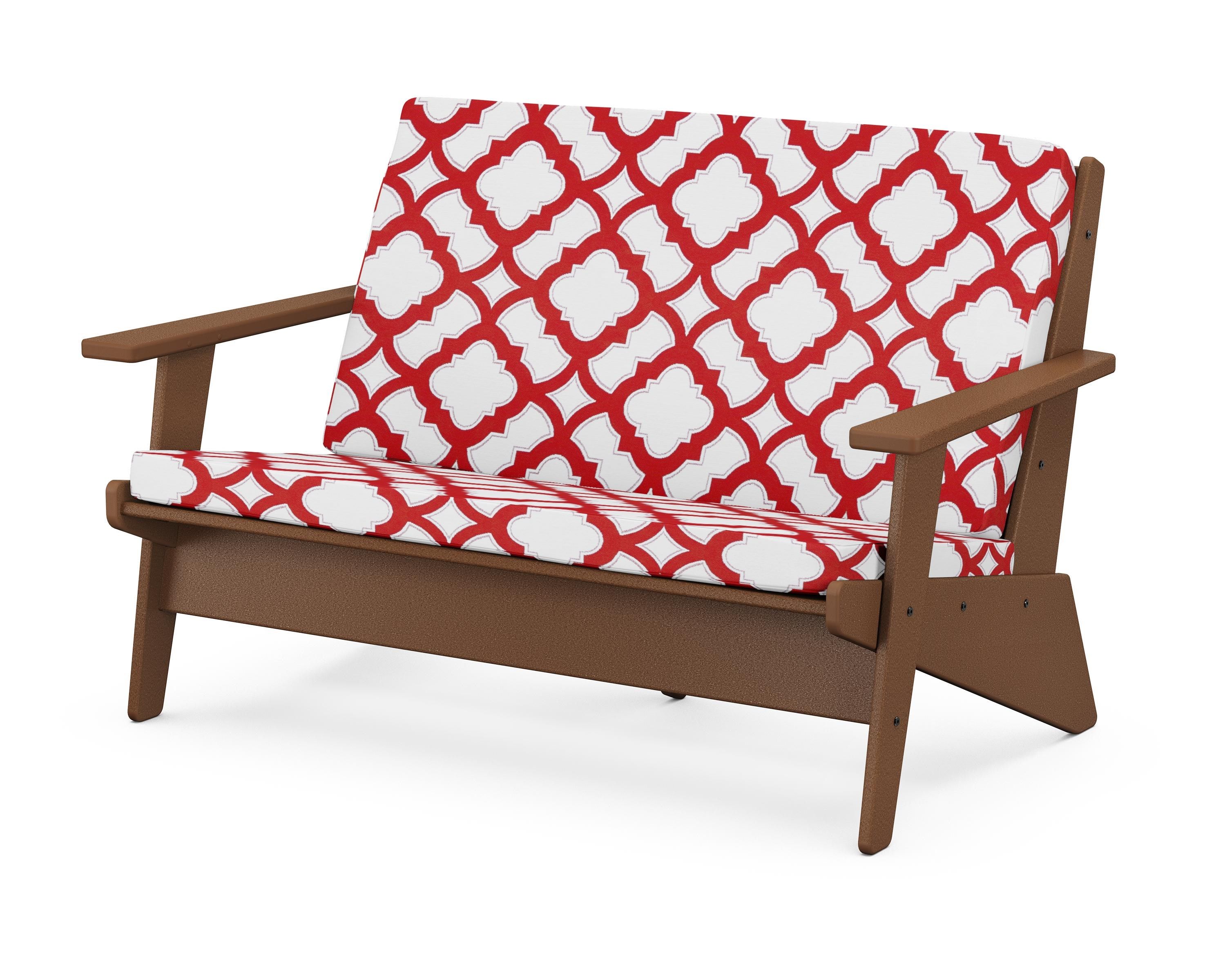 POLYWOOD® Riviera Modern Lounge Loveseat in Teak / Trellis Crimson