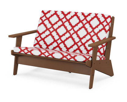 POLYWOOD® Riviera Modern Lounge Loveseat in Teak / Trellis Crimson