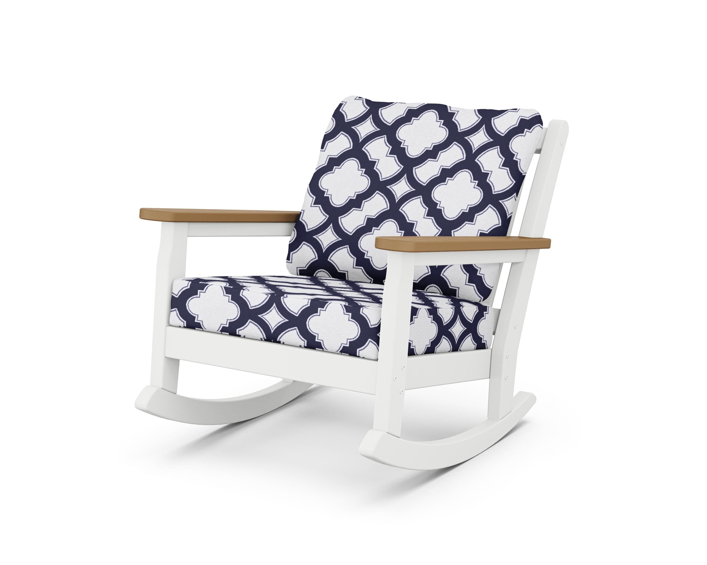 POLYWOOD® Chippendale Deep Seating Rocking Chair in White / Natural / Trellis Navy